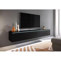 mueble de tv lowboard d 180 cm mueble de television mueble de salon sin iluminacion led color negro mate