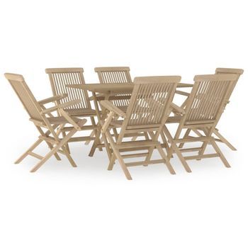 Juego De Comedor De Jardín 7 Piezas Madera Maciza De Teca Gris Vidaxl