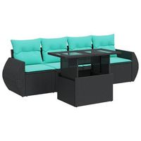 set sofas jardin y cojines 5 pzas ratan sintetico acacia negro vidaxl
