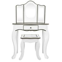 teamson tocador de madera blanco y gris ctaburete
