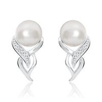 pendientes de oro blanco de 14 quilates con perlas y diamantes
