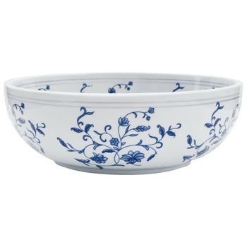 Lavabo De Baño Moderno | Lavabo Sobre Encimera Redondo Cerámica Blanco Y Azul Φ41x14 Cm