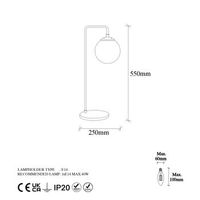 lampara de mesa viran-10975 oro cobrizo metal vidrio 17x25x55