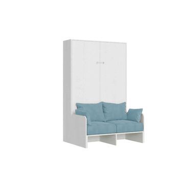 Cama Plegable Kentaro De 120 Cm Tamaño Queen Con Sofá De Fresno Blanco, Azul Claro