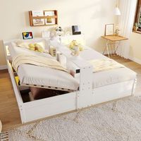 canape-lit doble multifuncional blanco con cajones de almacenamiento banda led toma euro mecanismo hidraulico de madera 90180x200 cm