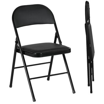 HOMCOM Juego de 2 Sillas Abatibles con Respaldo y Estructura de Acero para Oficina Estudio 45x46x78 cm Negro