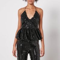 rotate birger christensen sequinned mesh halterneck top - dk 36uk 8