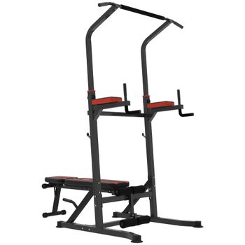 HOMCOM Estación de Musculación Plegable Altura Ajustable con Barra de Dominadas Banco Reclinable para Gimnasio Negro y Rojo   Aosom España