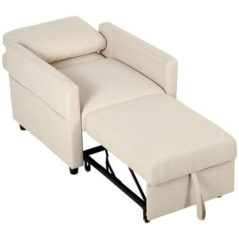HOMCOM Sillón Cama 3 en 1 en Tejido Efecto Lino con Respaldo Regulable Blanco Crema   Aosom España