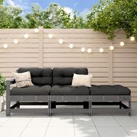 conjunto de sofas de jardin 3 uds  mueble jardin mesa y sillas con cojines madera maciza gris cfw551194