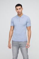 polo de punto ajustado al musculo con cremallera en el cuello y colores retorcidos azul