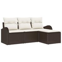 juego de sofa con cojin 4 piezas  mueble de jardin marron y ratan sintetico