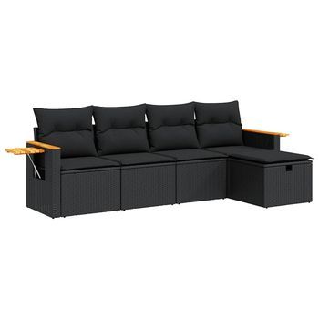 Set De Muebles De Jardín 5 Uds | Conjunto De Comedor Y Cojines Ratán Sintético Negro