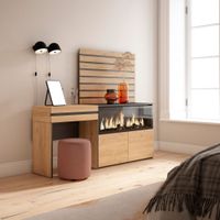 tocador efecto madera roble 177x35x145cm chimenea efecto fuego