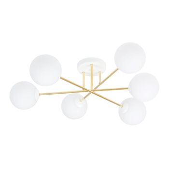 Plafón de techo elegante blanco con 3 barras doradas y 6 esferas
