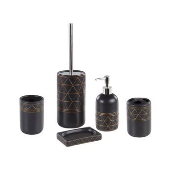 Accesorios De Baño Set Dispensador De Jabón Art Deco De Cerámica Dorado Negro Vaso Escobilla De Váter Lanco