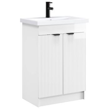 Juego De Muebles De Baño Blanco Brillante 56 X 37,5 X 81 Cm Vidaxl