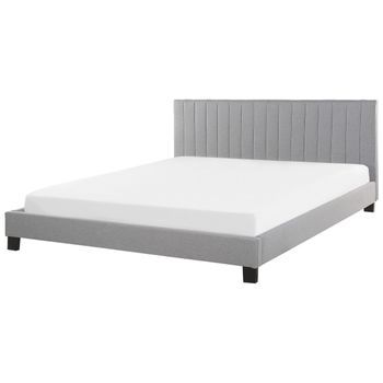 Cama Tapizada Gris 180 X 200 Cm Con Estructura Cabecero Decorativo Poitiers
