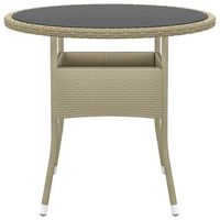 mesa de jardin  mesa de exterior vidrio templado ratan sintetico beige o80x75 cm