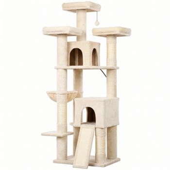 PawHut Rascador grande 184 cm de alto Árbol para gatos con 3 postes rascadores, zonas de descanso, pelota de juego, hamaca y escalera, para gatos de menos de 6 kg