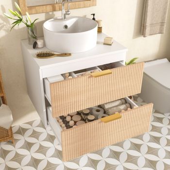 Mueble De Baño Con Lavabo - Suspendido - Mdf Y Cerámica - Madera Natural (60x45x60cm)