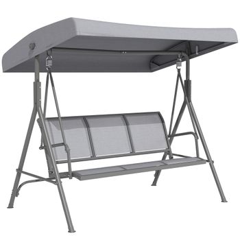 Outsunny Columpio Balancín Jardín de 3 Plazas con Techo Parasol Ajustable Respaldo Transpirable y Marco de Acero 175x118x159 cm Gris   Aosom España
