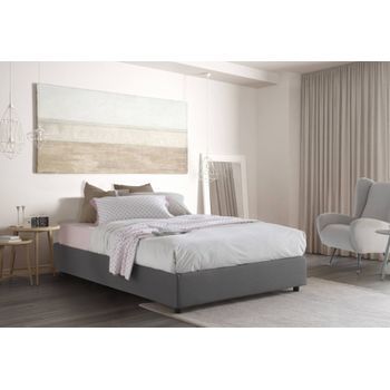 Talamo Italia Cama Francesa Con Contenedor Silvia Sommier, Made In Italy, Cama Con Revestimiento De Tela, Apertura Frontal, Apta Para Colchón 140x200 Cm, Gris