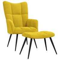 sillon lounge de diseno moderno con reposapies de terciopelo amarillo mostaza dec026597