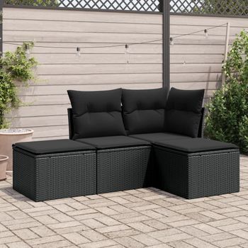 Conjunto De Sofás Jardín 4 Uds | Mueble Jardin Mesa Y Sillas Con Cojines Ratán Sintético Negro Cfw398487