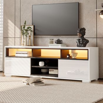 Mesa De Tv Con Luces Led - Mueble De Salón - Tablero De Partículas - Blanco (150x35x50cm)