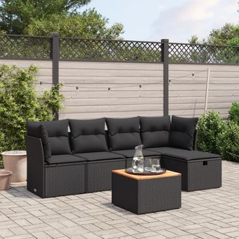 Conjunto De Sofás De Jardín 6 Uds | Mueble Jardin Mesa Y Sillas Y Cojines Ratán Sintético Negro Cfw427792