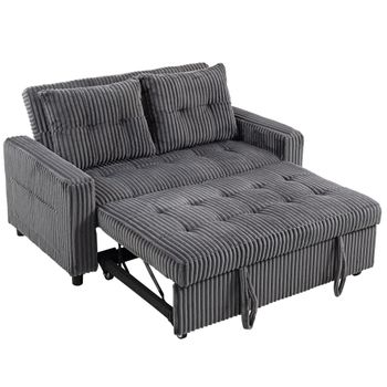 HOMCOM Cama Sofá de 2 Plazas Tapizada de Pana Convertible en Sofá Cama 2 Cojines Bolsillos Laterales 157x190 cm Gris Oscuro   Aosom España