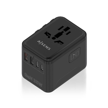 AISENS Adaptador Enchufe Universal Para Viaje EU USA UK AU Con Cargador USB GaN 2xUSB A A1 QC3 0 3xUSB C C1 PD3 0 35W Negro
