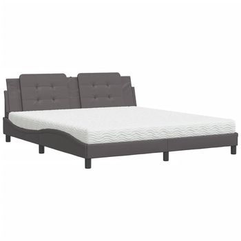 Cama Con Colchón Zadar Cuero Sintético Gris 180x200 Cm Vidaxl