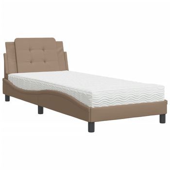 Cama Con Colchón Cuero Sintético Capuchino 80x200 Cm
