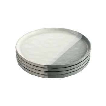 Juego de 4 platos de postre de gres crema y verde d22