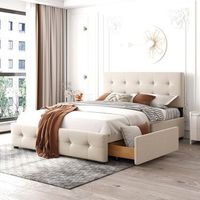 cama doble tapizada con cabecero cajones de almacenamiento somier de lamas terciopelo beige 140x200 cm para adultos y adolescentes