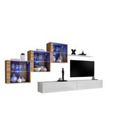 conjunto de muebles de salon switch xx diseno color blanco brillante y roble wotan