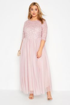 Luxe Vestido Largo Rosa Cuerpo Lentejuelas, Mujer Curvy Y Tallas Grandes, Luxe: Ultimate Embellishment