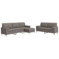 juego de sofa 3 piezas con reposapies y cojines tela taupe