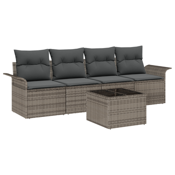 Conjunto De Sofá De Jardín De 5 Uds Con Cojines Gris Poliratán Cfw146968