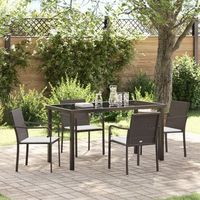 juego de comedor de jardin de 5 piezas con cojines marrones de poliratan v9738 unico  marron