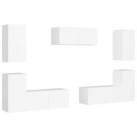 set de 7 uds muebles tv  mueble de salon  armario tv madera de ingenieria blanco