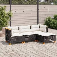 conjunto de sofas jardin 4 uds  mueble jardin mesa y sillas con cojines ratan sintetico negro cfw689031