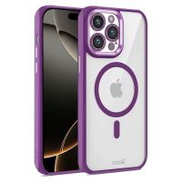 cool funda magnetica transparente con borde violeta para iphone 16 pro