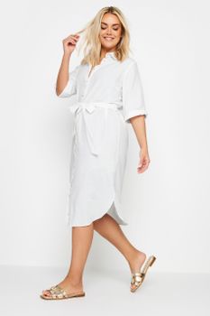 Yours Vestido Midi Camisero Blanco, Mujer Curvy Y Tallas Grandes, Yours