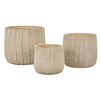 Juego De 3 Jarrones De Cerámica Color Crema 30,5x27-25x22,2-19,5x18 Cm