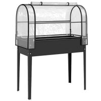 outsunny huerto elevado con accesorio invernadero cajon de cultivo con cubierta abatible enrollable puerta con cremallera orificio de drenaje negro   aosom espana