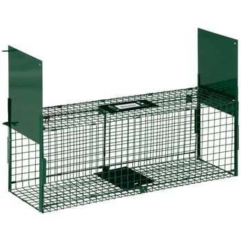 Outsunny Trampa para Animales con 2 Puertas Jaula de Captura Metálica con Asa para Conejos Visones Pequeños 80x25x30 cm Verde Oscuro   Aosom España