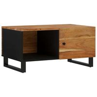 mesa de centro 80x50x40 cm madera maciza de acacia con acabado natural madera trabajada y metal - marron